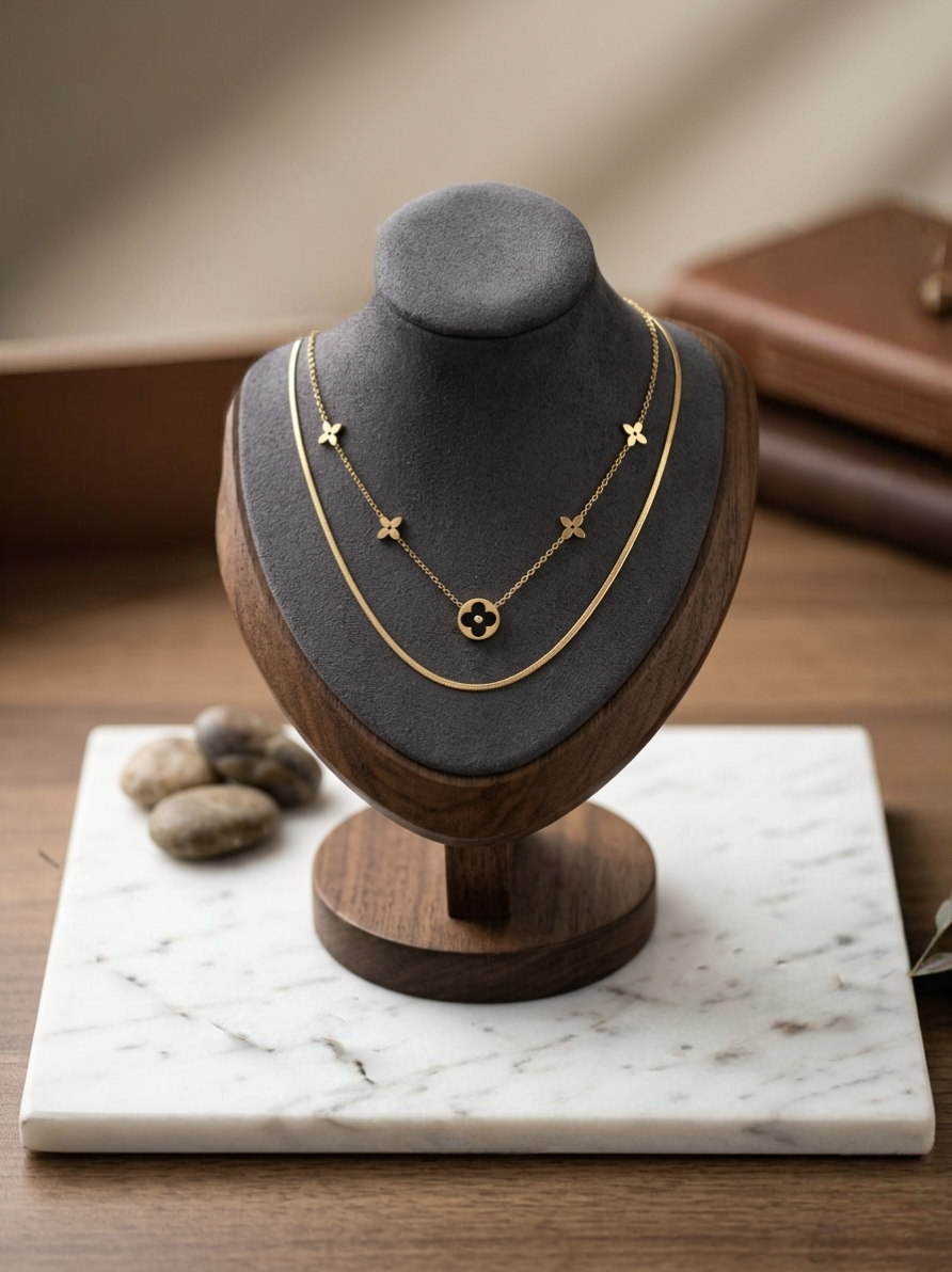 Jalparee Layered Black Clover Western Necklace Set