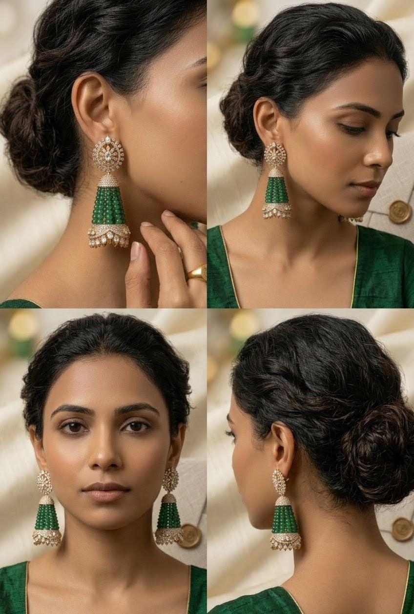 ✨ Traditional Diamond & Emerald Jhumka Earrings by Jalparee ✨
