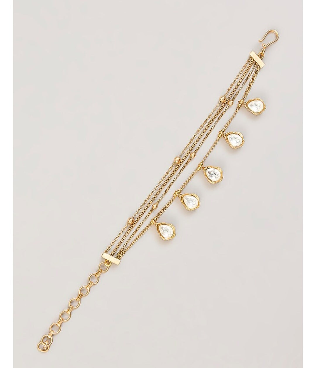 Royal Kundan Chain Bracelet – Brass & Silver Alloy with 18K Gold Polish