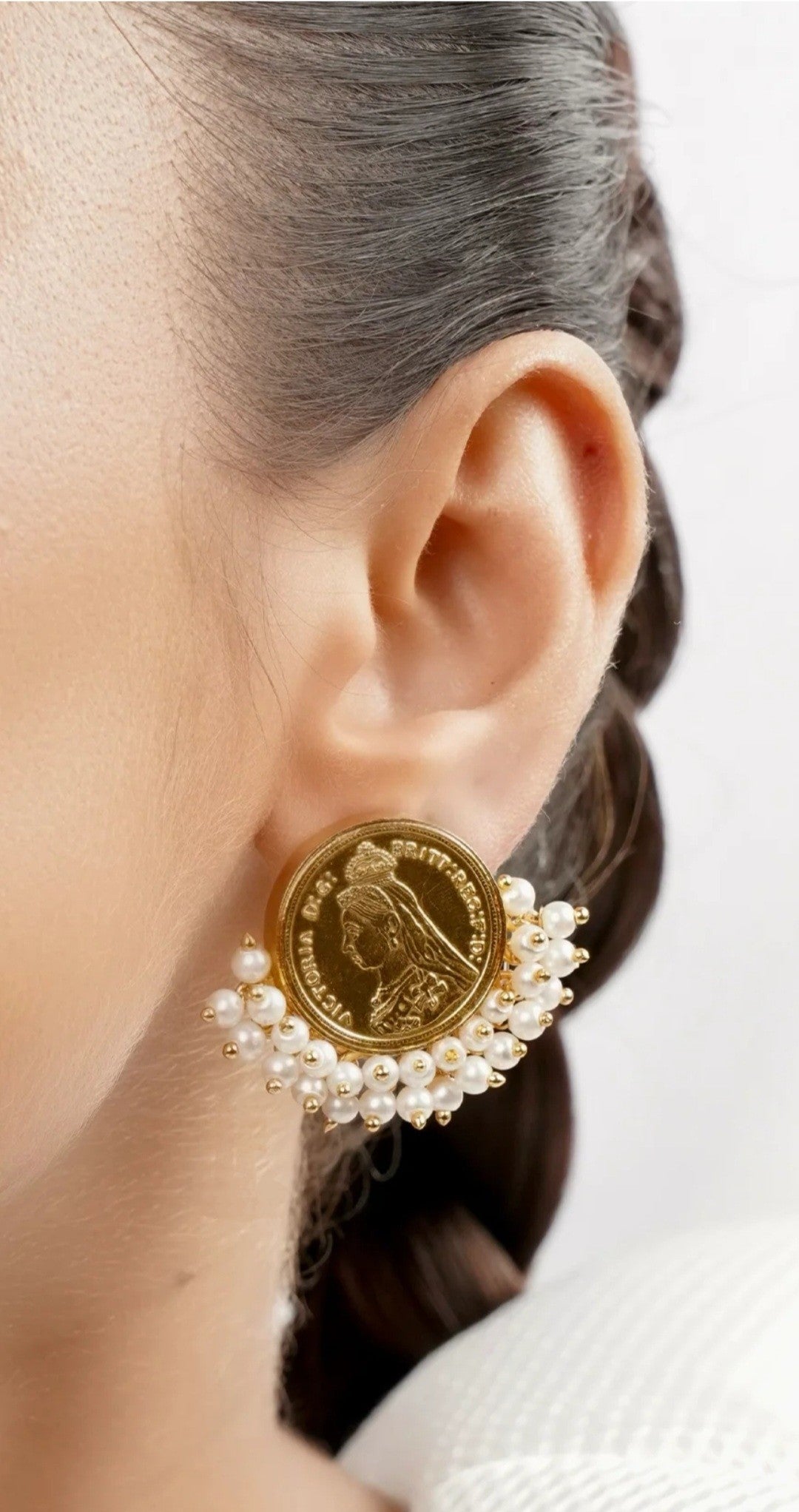 Indo-Western Coin Earrings with Pearl Cluster