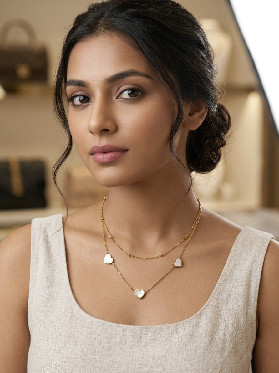 Jalparee Elegant Gold-Toned Multi-Layered Heart Pendant Necklace