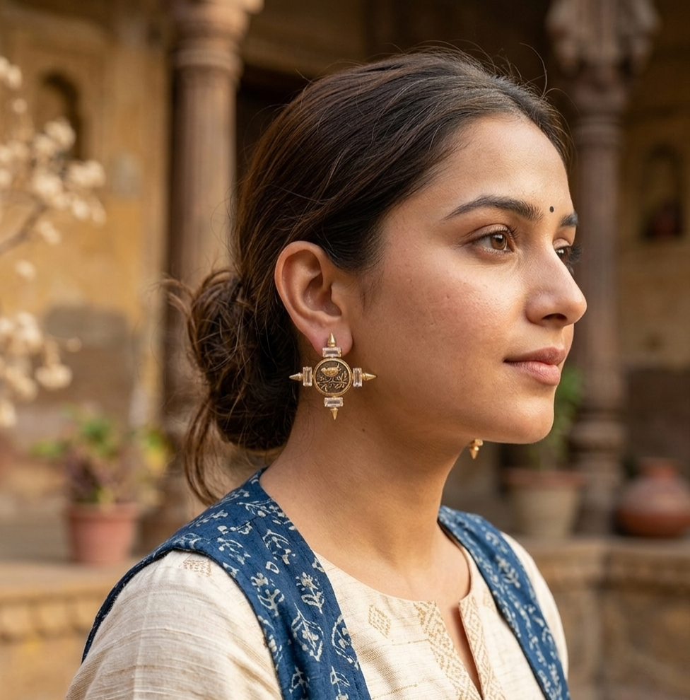The Sparrow’s Crest: Antique Gold & Crystal Indowestern Studs