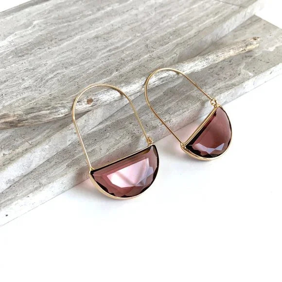 Modern Geometric Half Moon Stone Hoop Earrings