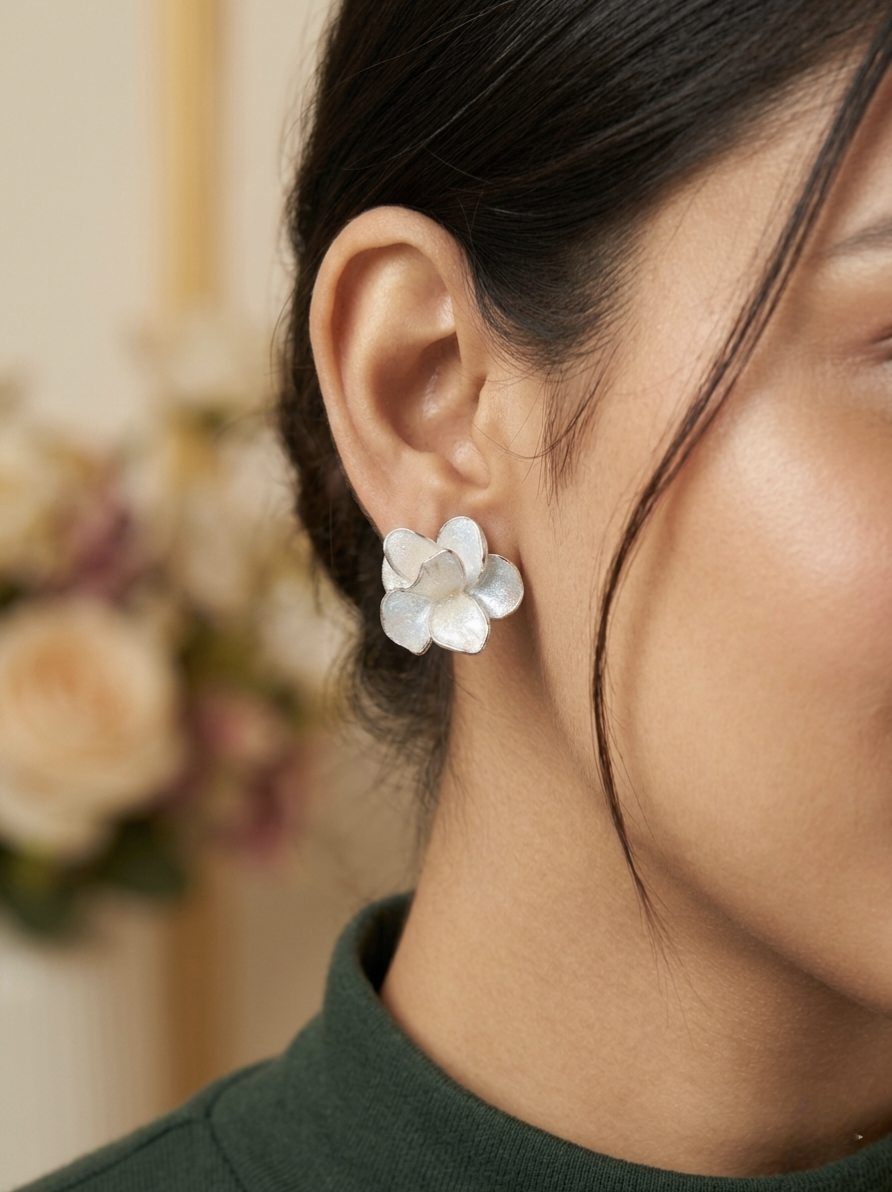 Jalparee Blooming Magnolia Floral Stud Earrings – Pastel Matte Finish Western Earrings