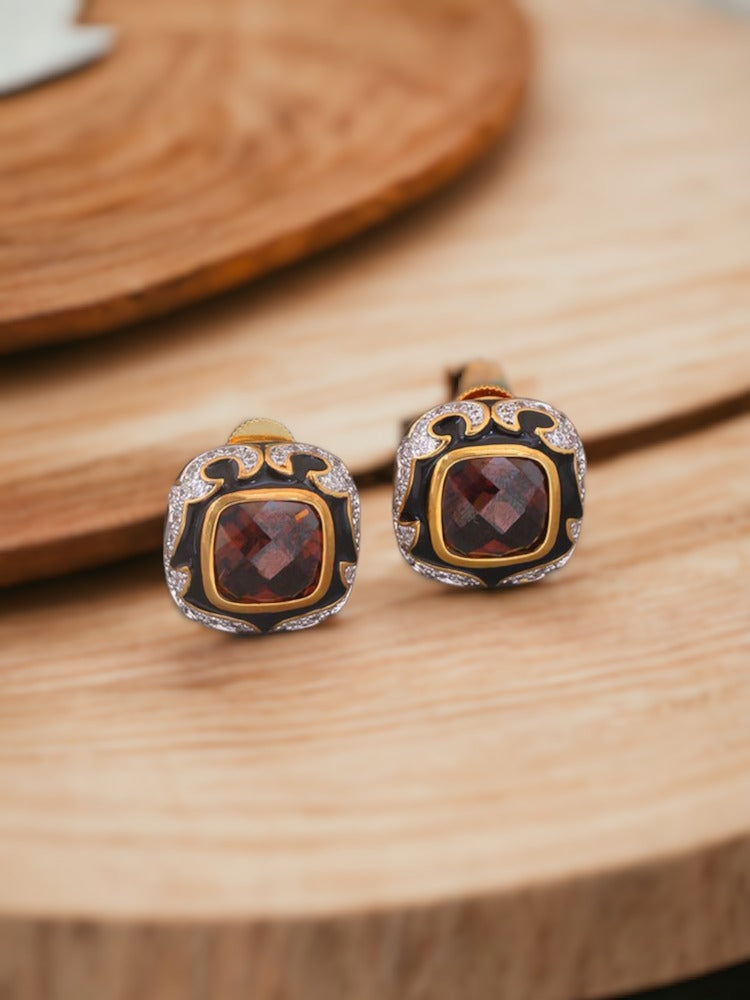 Classy Rhodo Stone Enamel Earrings
