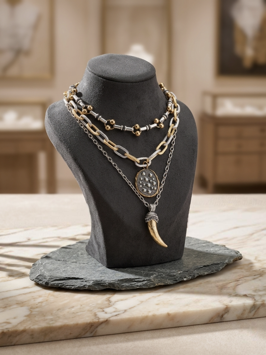 Jalparee "Western Horizon" Layered Mixed-Metal Charm Necklace