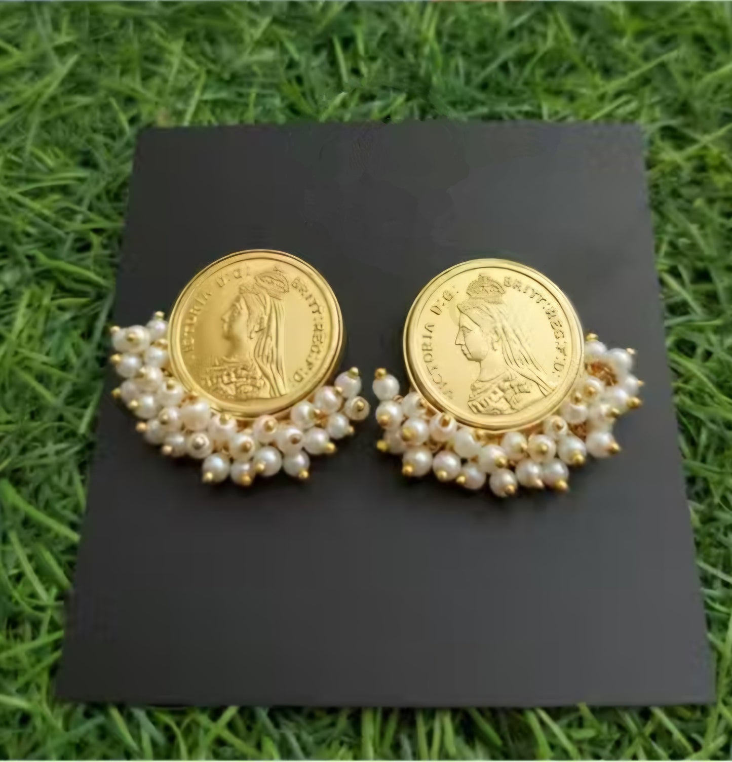 Indo-Western Coin Earrings with Pearl Cluster