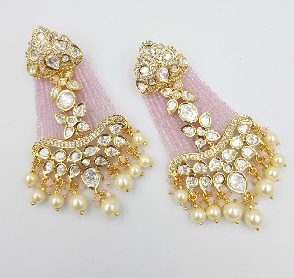 ✨ Grand Polki and Blush Drop Statement Earrings