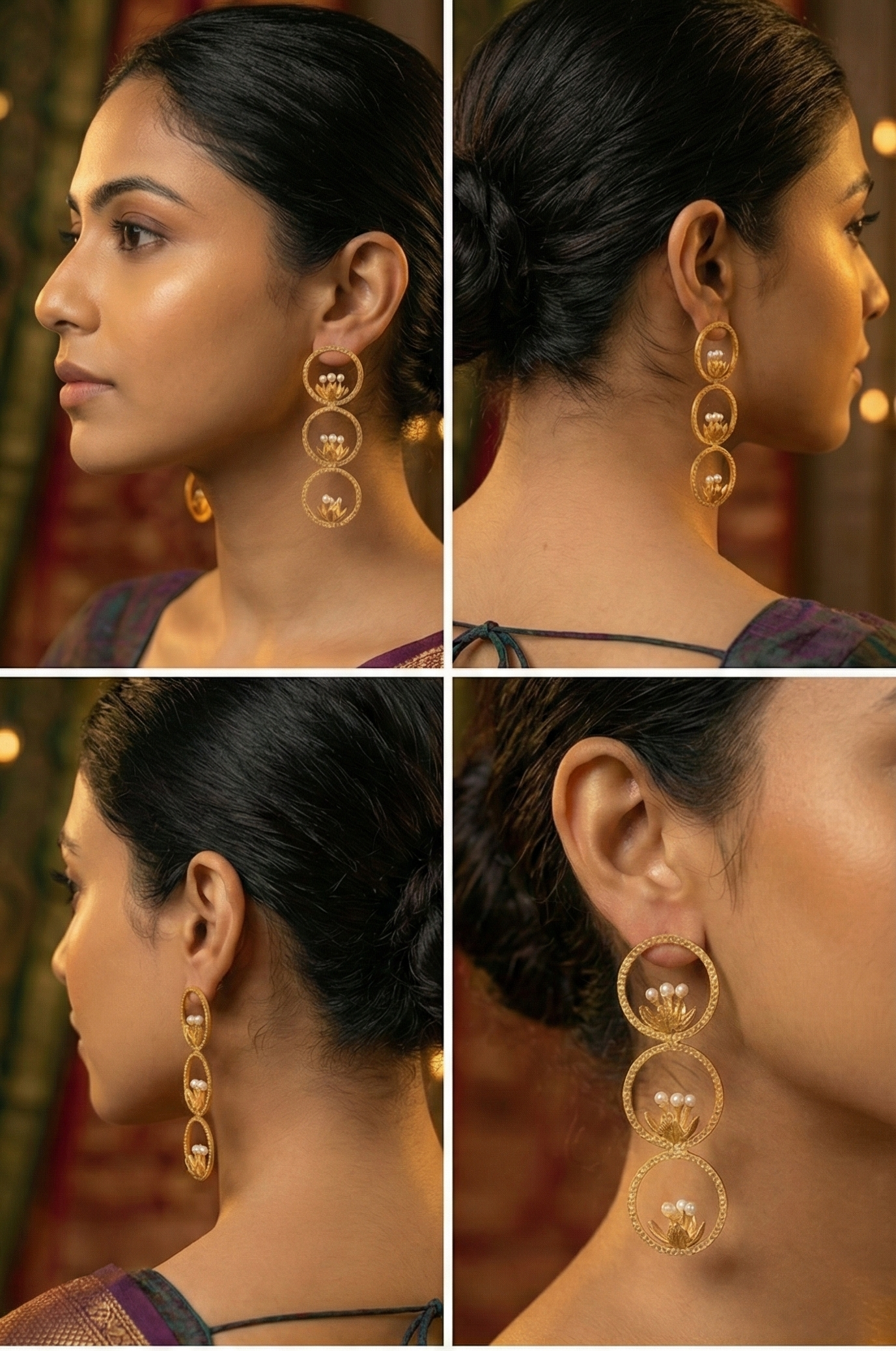 The 'Golden Bloom' Tiered Pearl Earrings | Indo-Western by Jalparee