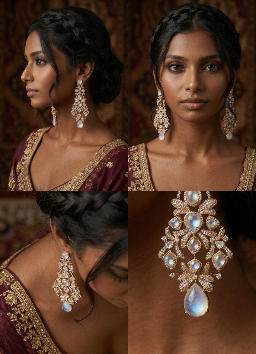 Eliza Moonstone Chandbali Earrings in Kundan Setting by Jalparee