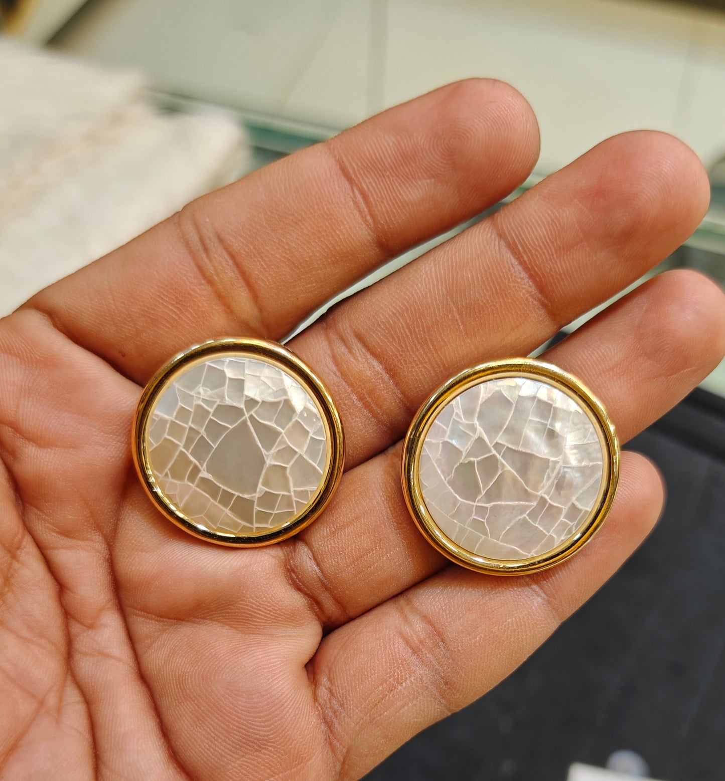 Chic Gold-Toned Mother-of-Pearl Earrings