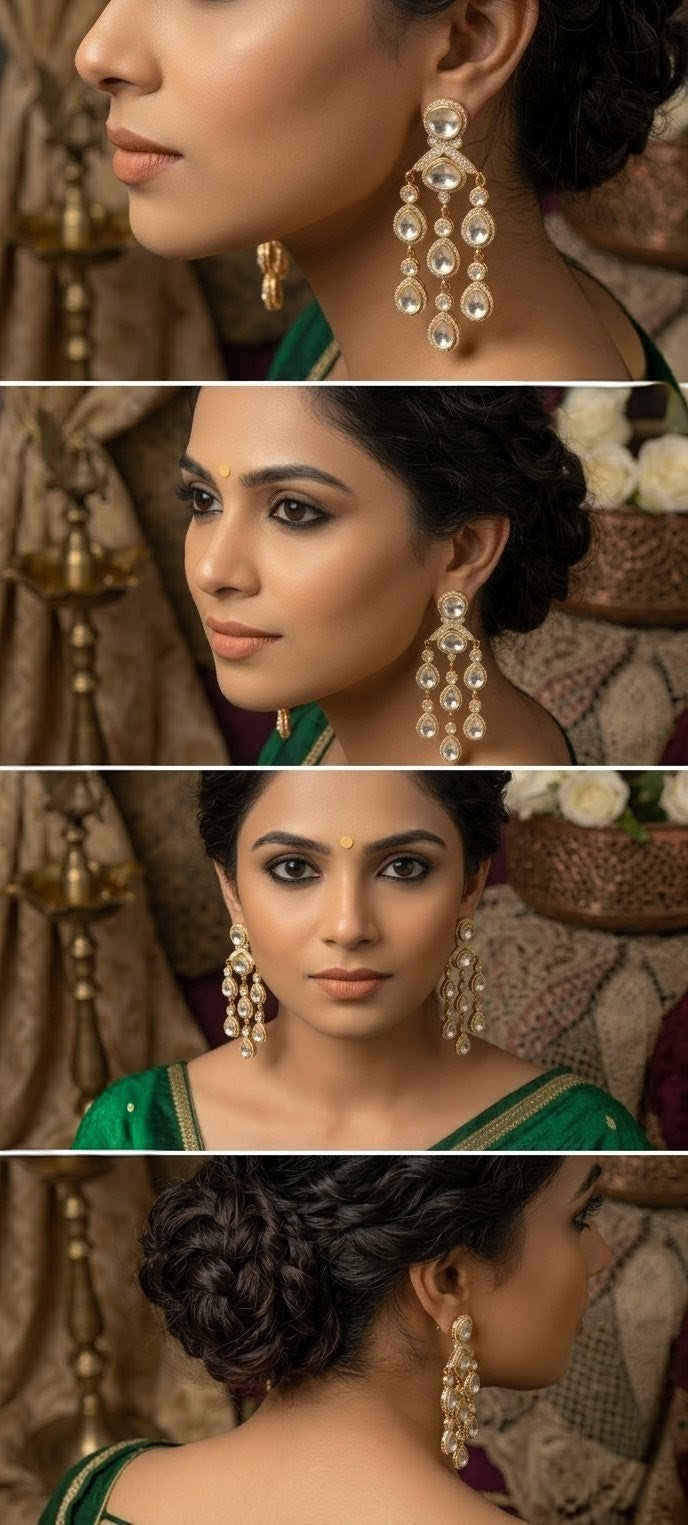 Jalparee Traditional Gold Plated Kundan Chandelier Statement Earrings