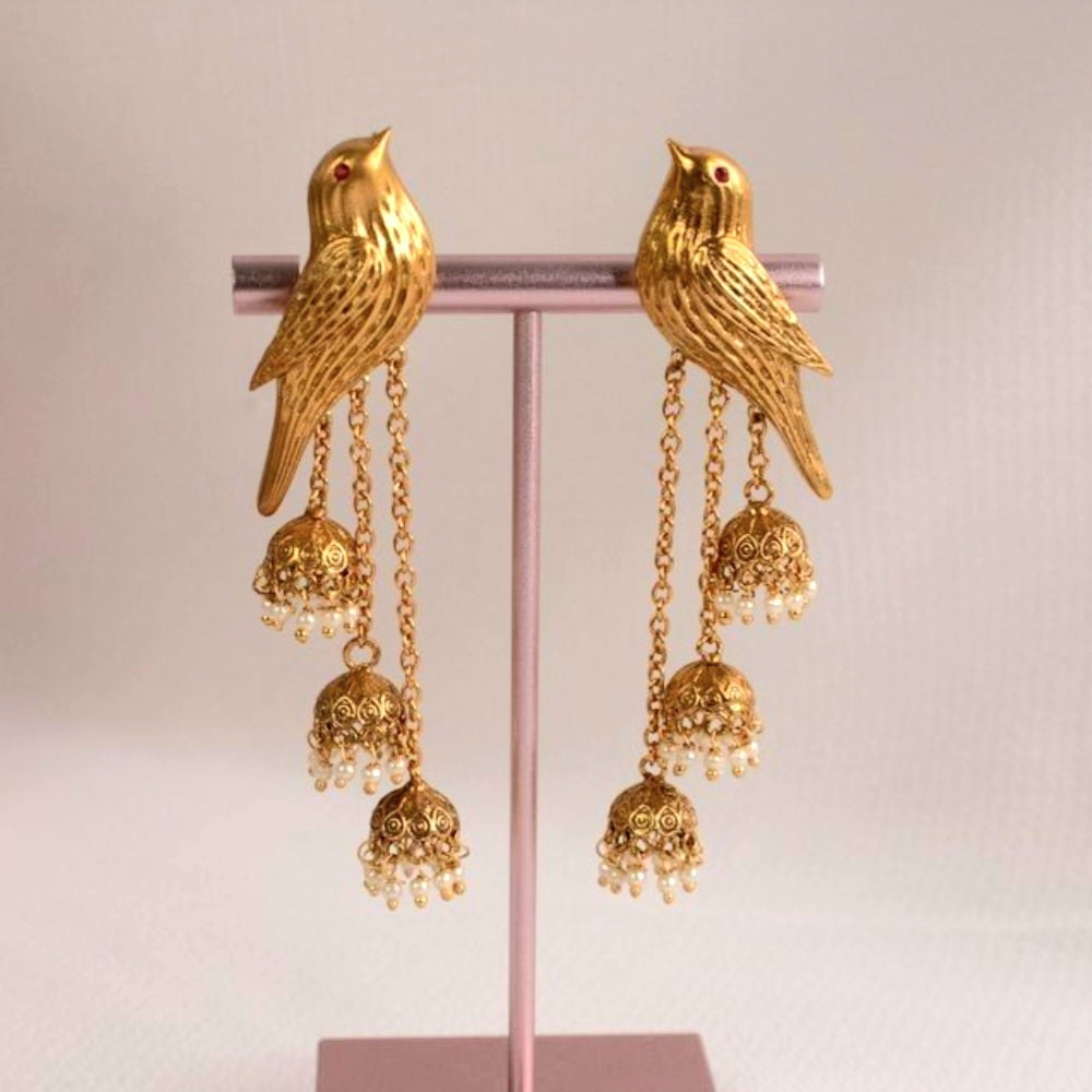 Bird Motif Jhumka Earrings