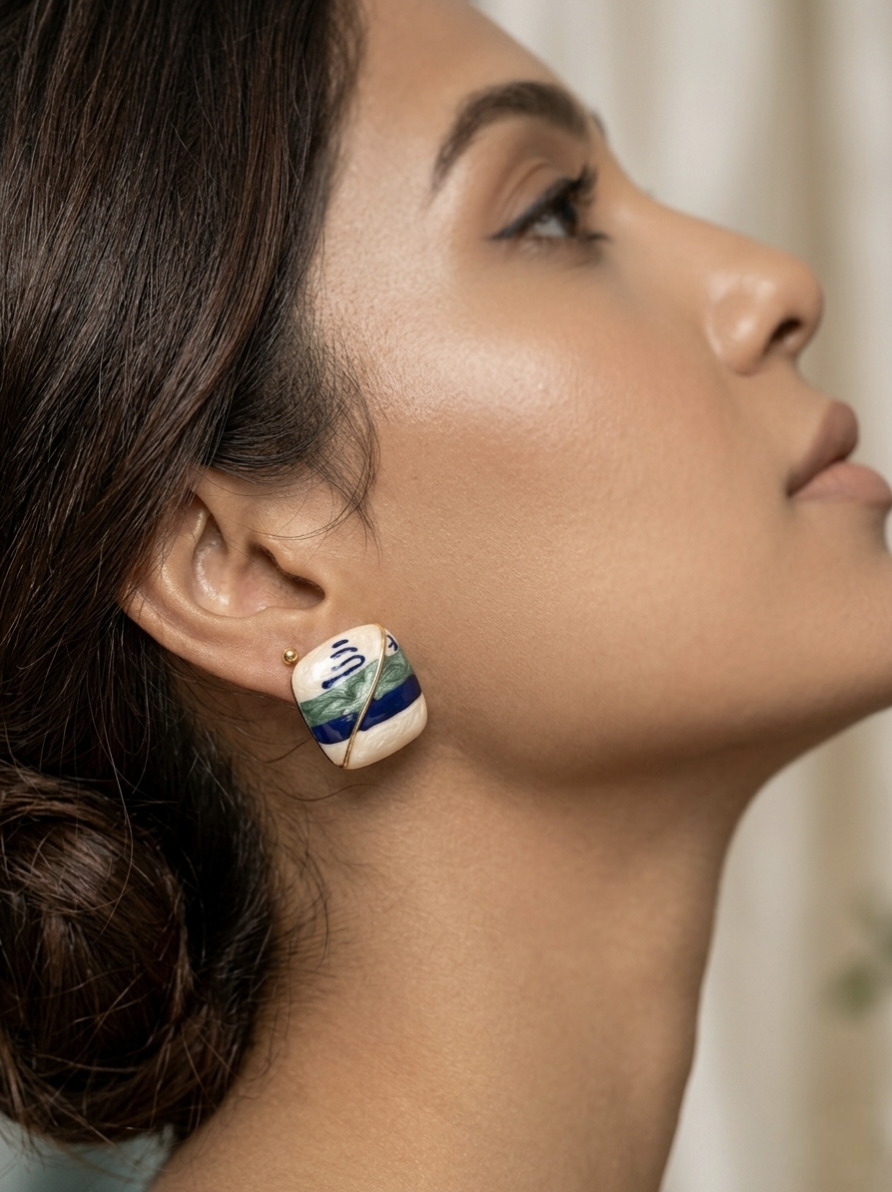 Jalparee Abstract Cushion Stud Earrings with Gold Accent – Modern Western Wear