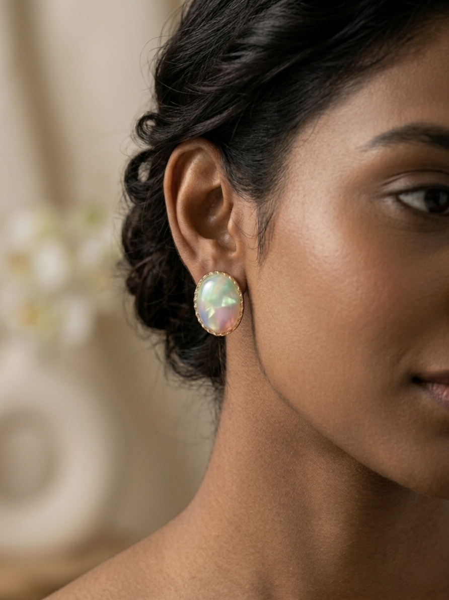 Jalparee Iridescent Pastel Oval Stud Earrings – Gold-Plated Western Studs