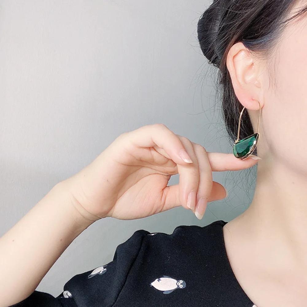 Modern Geometric Green Stone Hoop Western Earrings