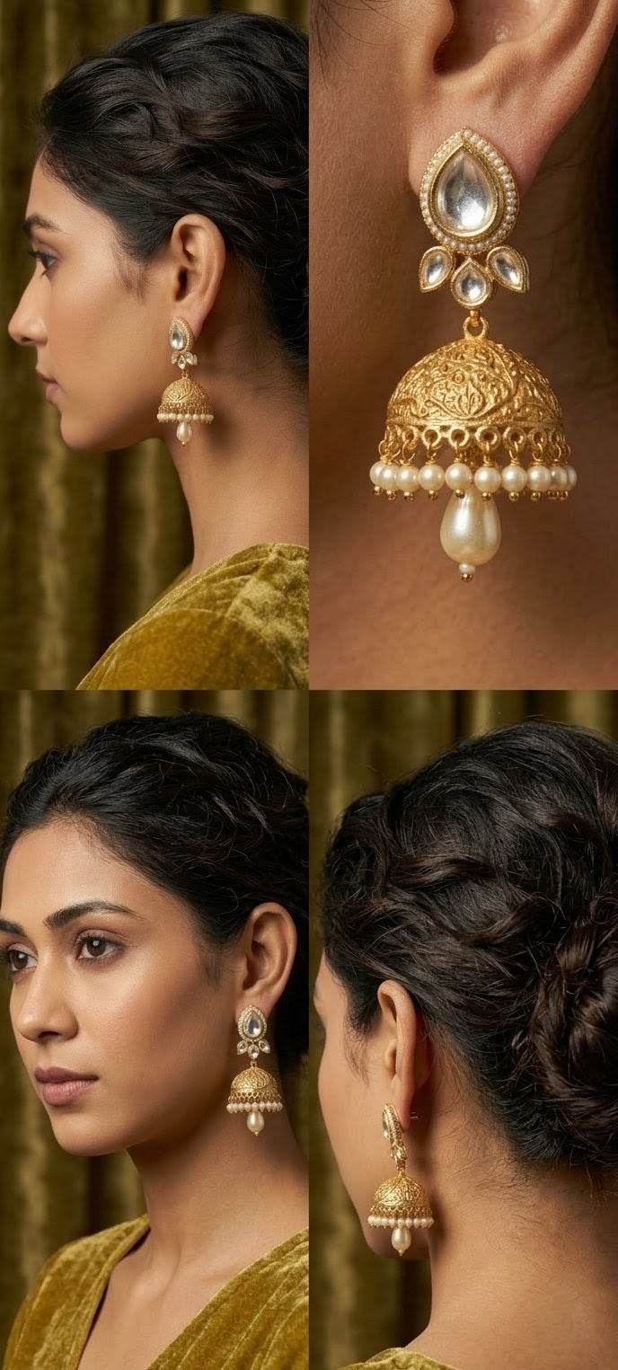 Jalparee 'Amala' Kundan & Pearl Traditional Jhumka Earrings