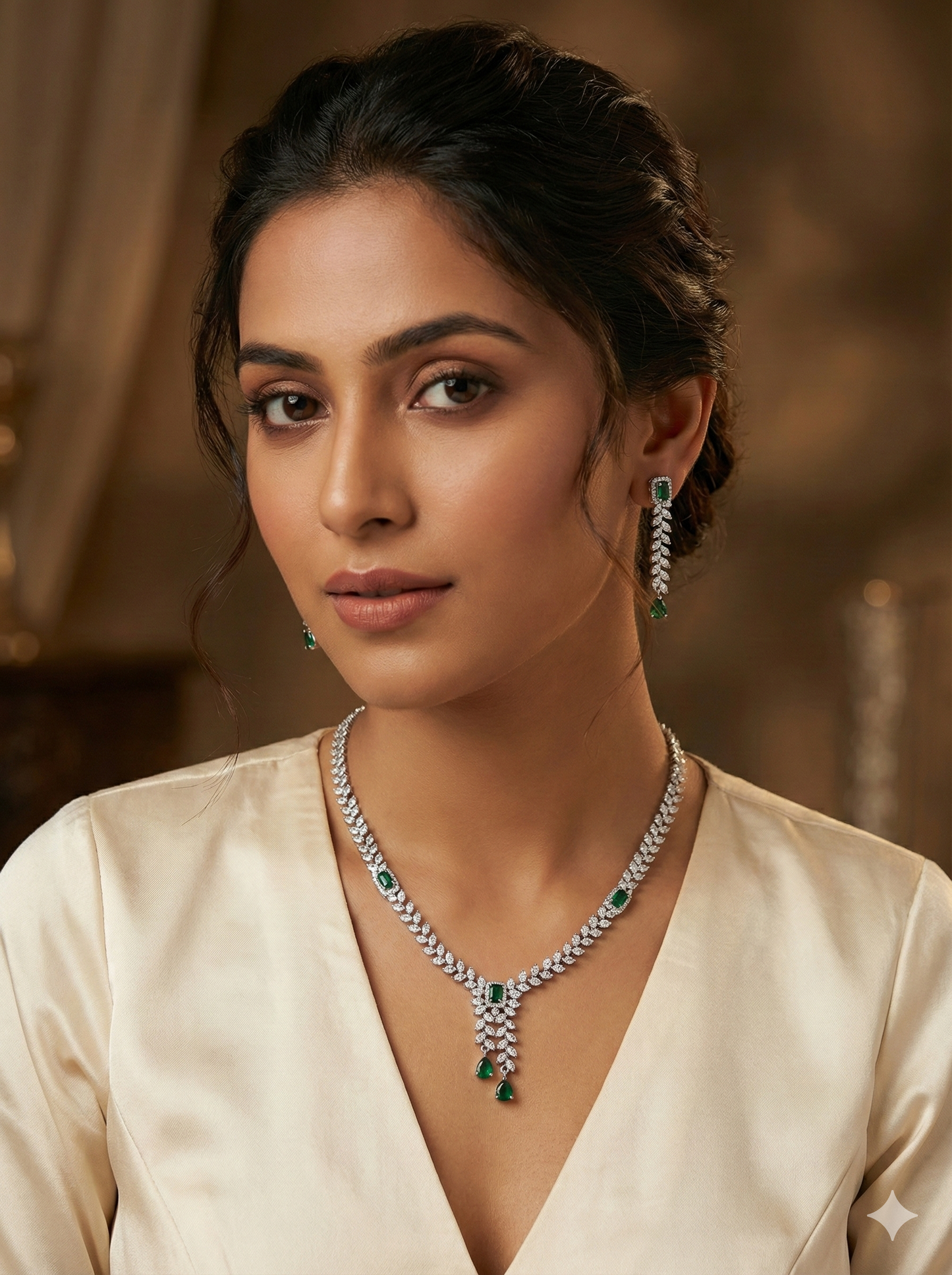 Regal Emerald & AD Necklace Set by Jalparee