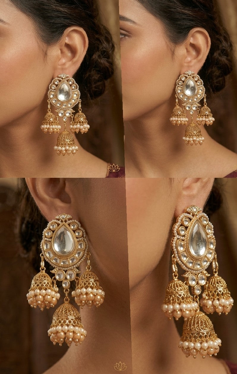 Jalparee Majestic Kundan and Jhumka Dangle Earrings
