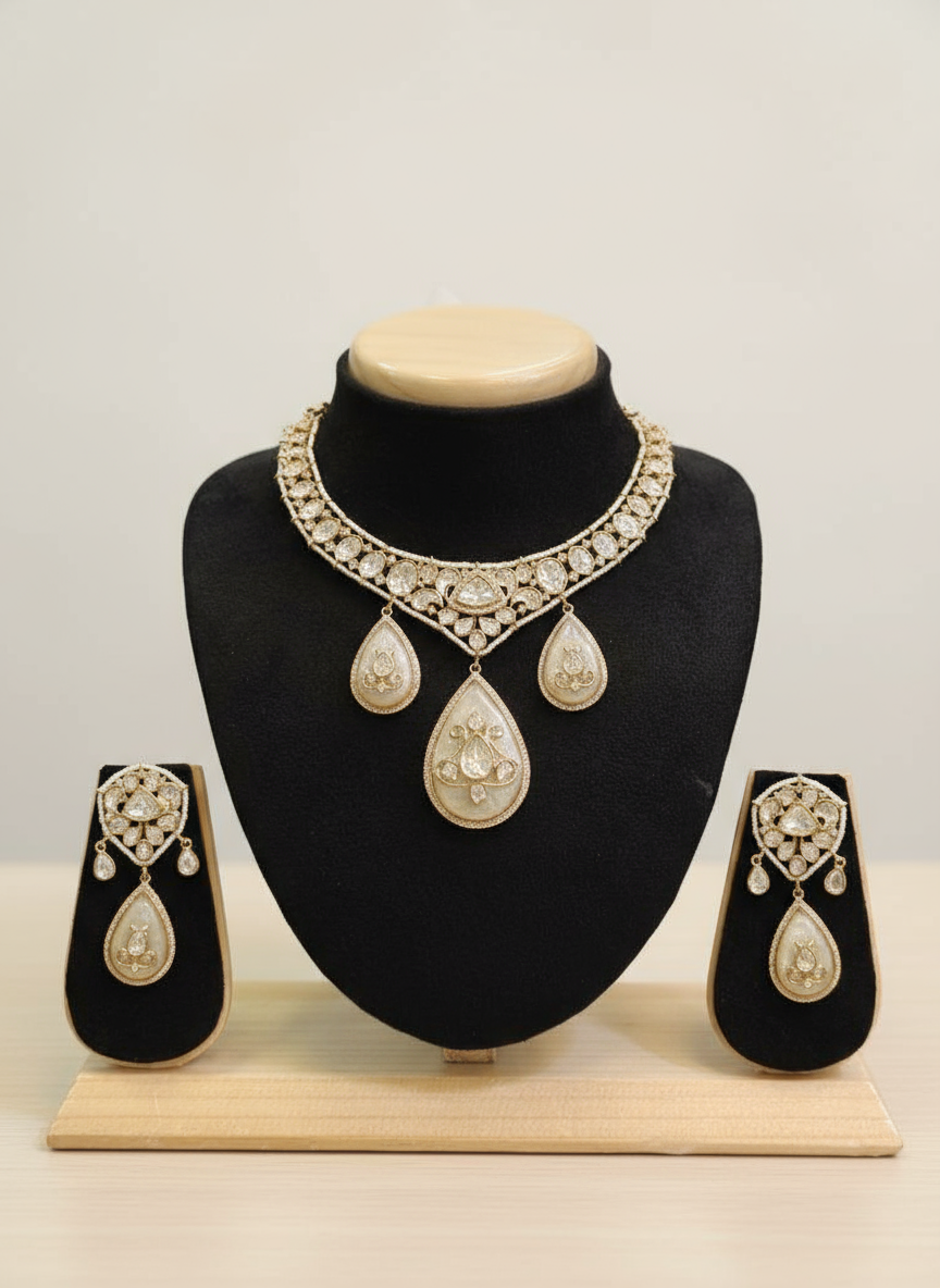 Luxurious Polki and Mother of Pearl Drop Set