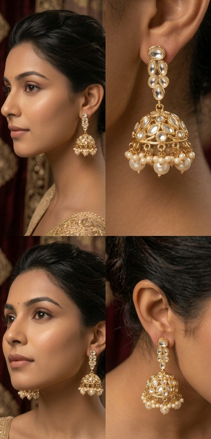 Jalparee Kundan Jhumka Earrings with Pearls – A Regal Statement for Every Occasion