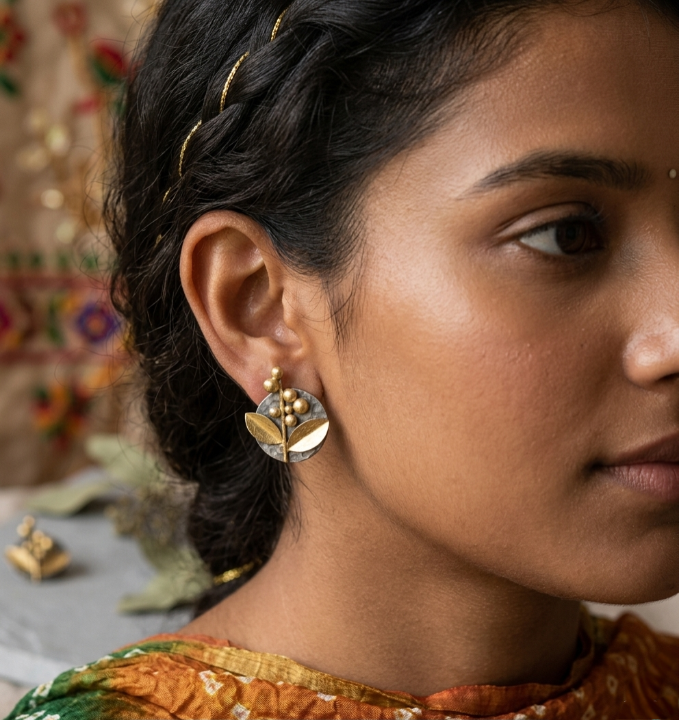 Botanical Bloom: Handcrafted Indo-Western Studs by Jalparee