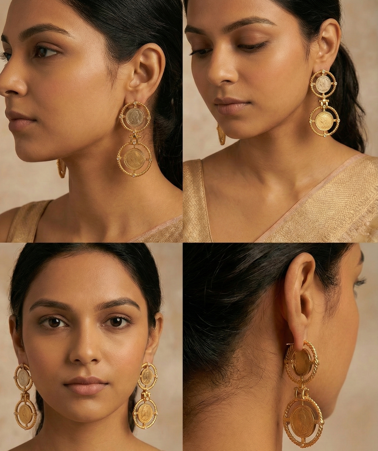Jalparee Regal Heritage Gold Coin Drop Earrings
