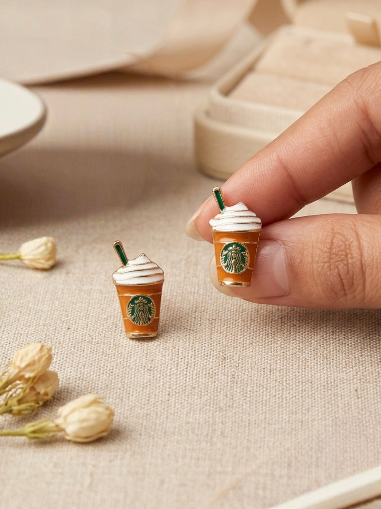 Jalparee Starbucks-Inspired Coffee Frappe Stud Earrings – Cute Miniature Iced Coffee Enamel Western Earrings