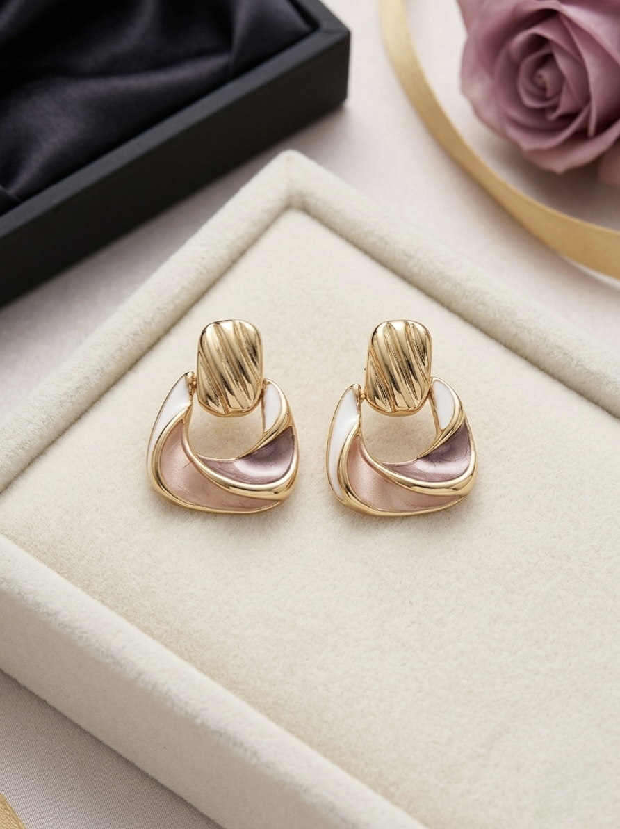 Jalparee Pastel Harmony Geometric Drop Earrings – Contemporary Gold-Plated Western Statement Studs
