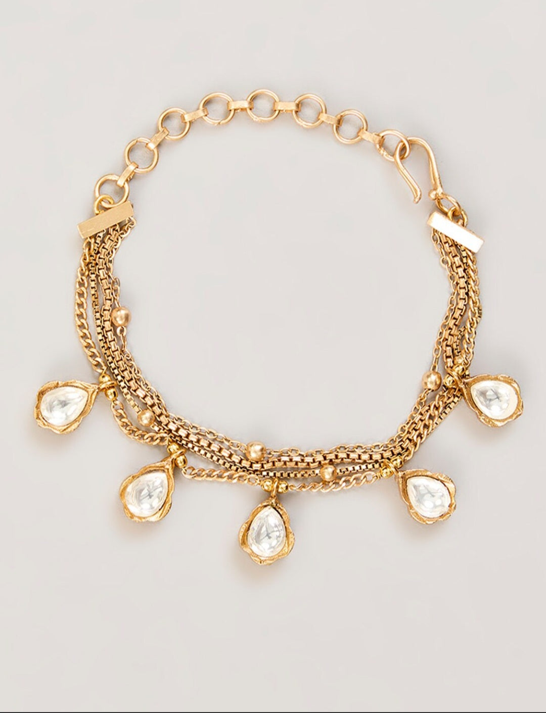 Royal Kundan Chain Bracelet – Brass & Silver Alloy with 18K Gold Polish