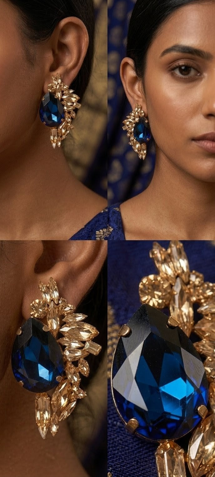 Jalparee Sapphire Sovereign Teardrop & Cluster Statement Earrings
