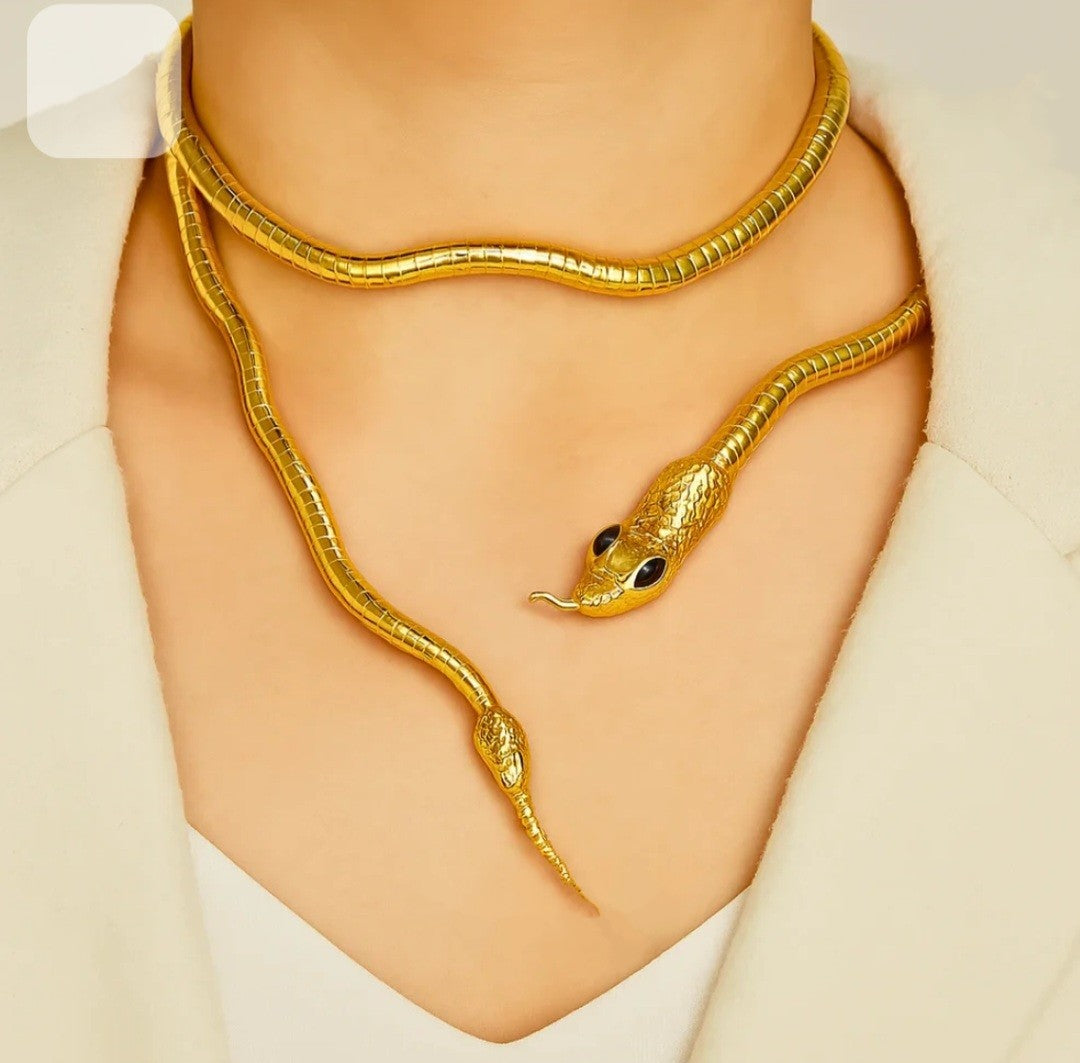 Flexible Snake Design Golden Anti-Tarnish Multi-Wear Neckpiece
