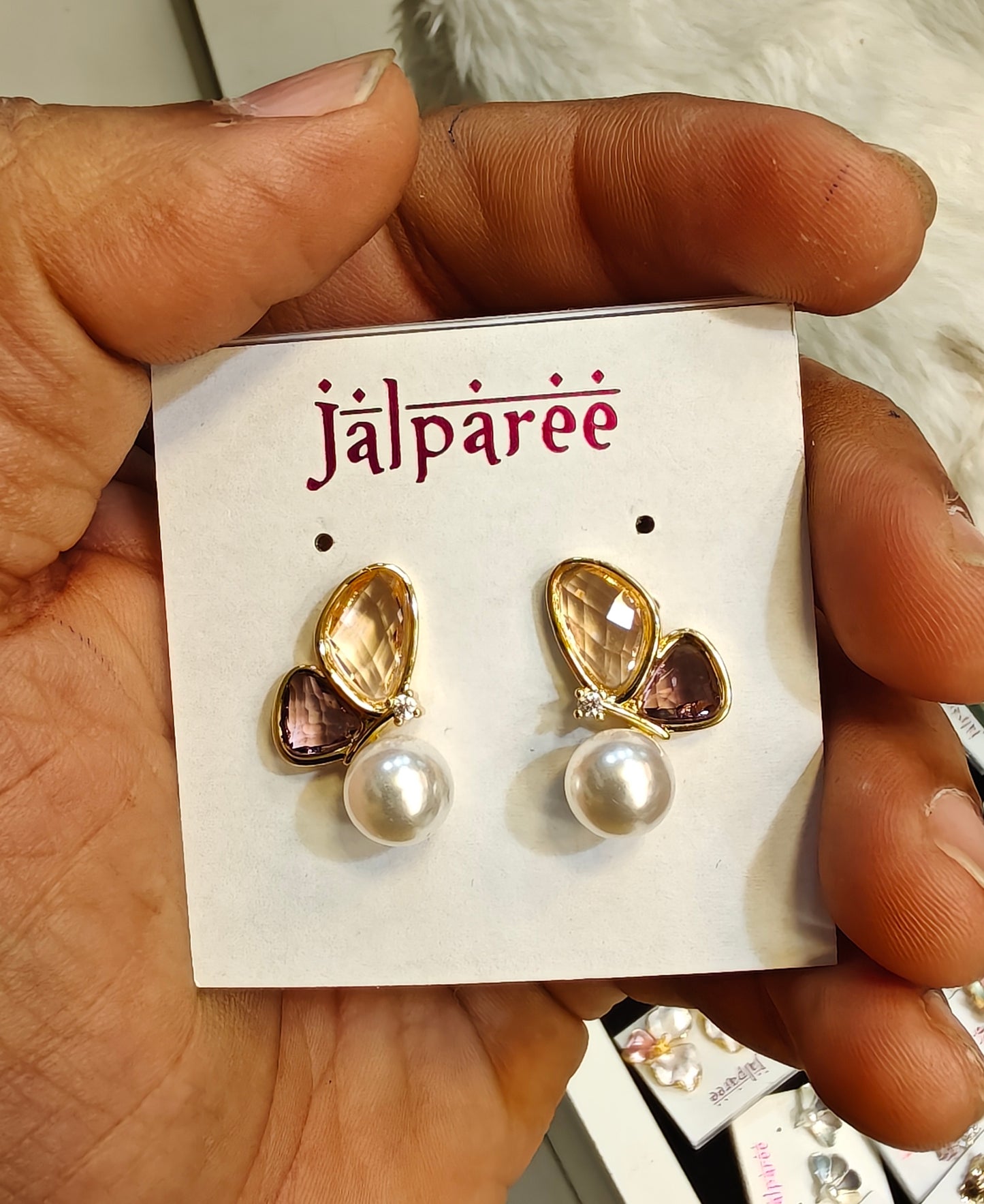 Jalparee Pearl and Multi-Stone Cluster Stud Earring