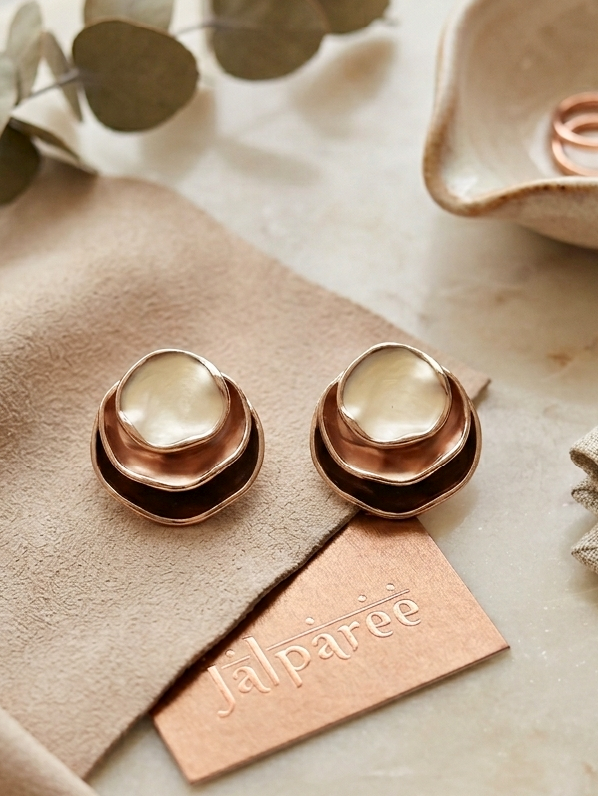 Jalparee Aura Layered Wavy Stud Earrings – Matte Rose Gold Western Earrings