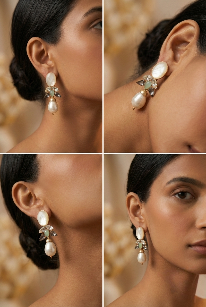 Jalparee Indo-Western Pearl & Crystal Drop Statement Earrings