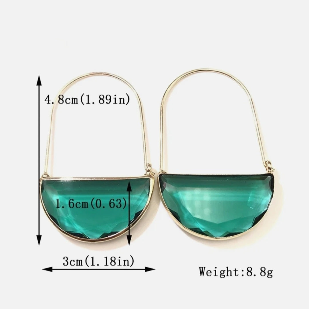 Modern Geometric Green Stone Hoop Western Earrings