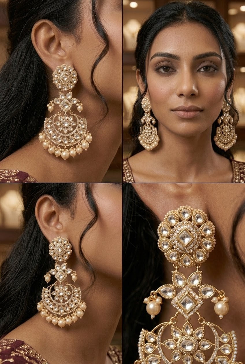 Jalparee Heritage Kundan & Pearl Jhumka Earrings