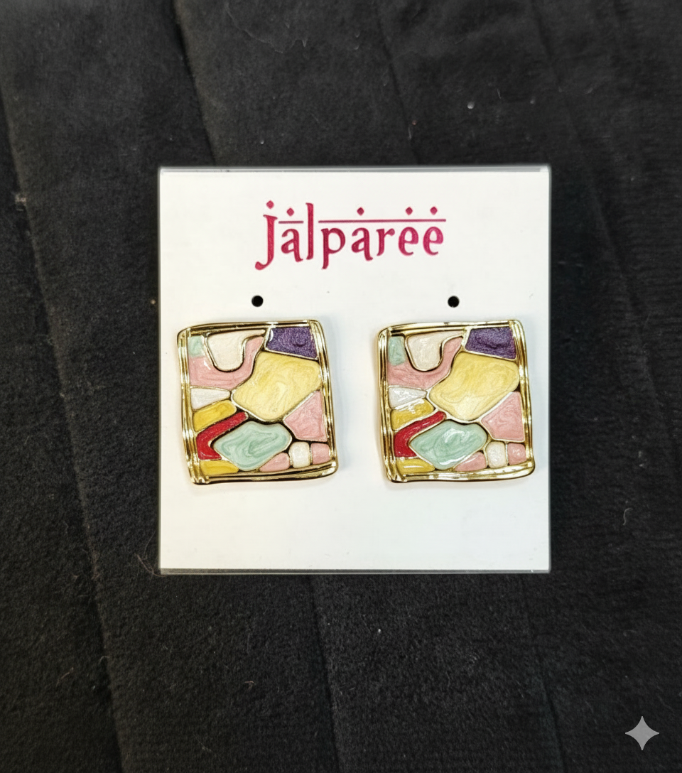 Vibrant Enamel Abstract Square Western Earrings