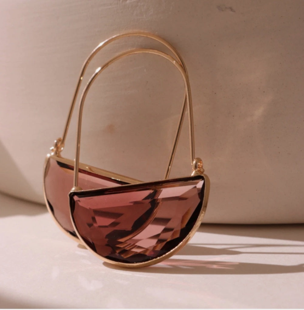 Modern Geometric Half Moon Stone Hoop Earrings