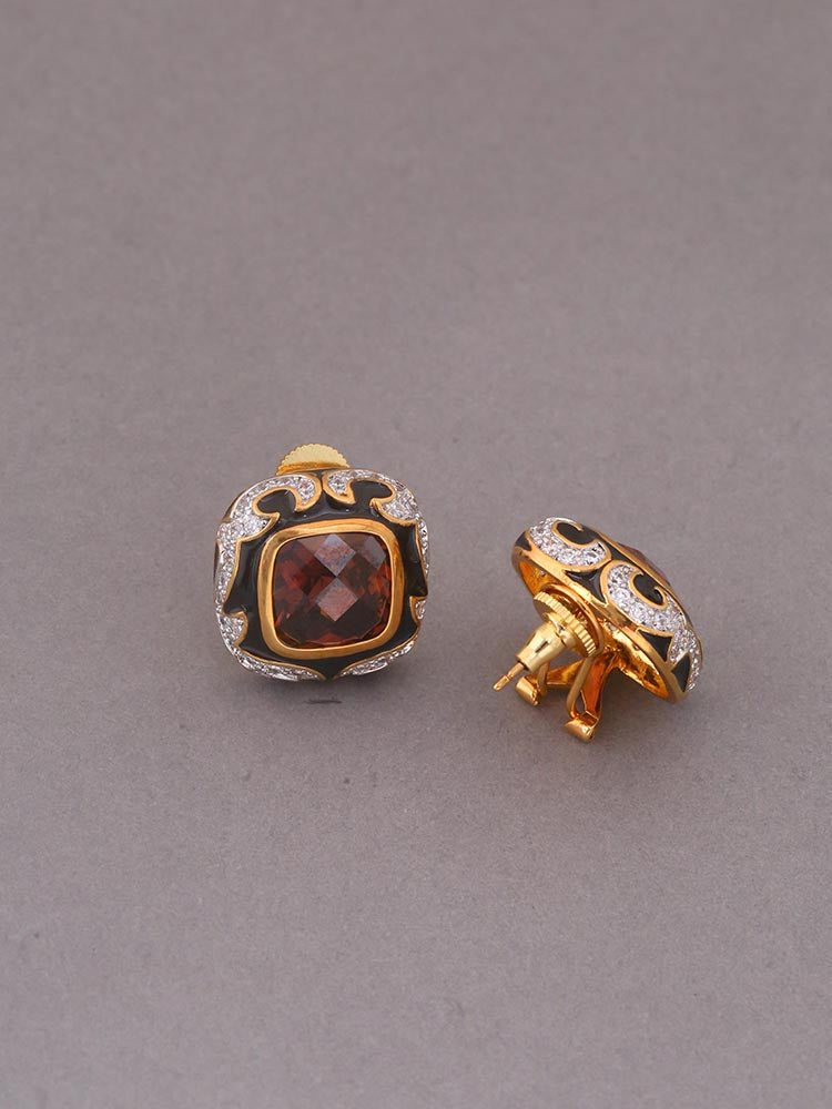 Classy Rhodo Stone Enamel Earrings