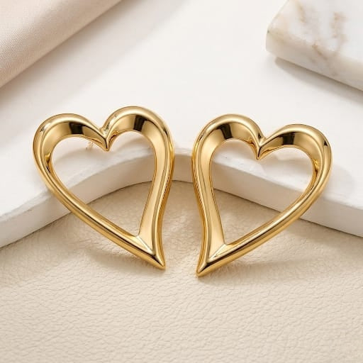 Radiant Open-Heart Gold Stud Earrings