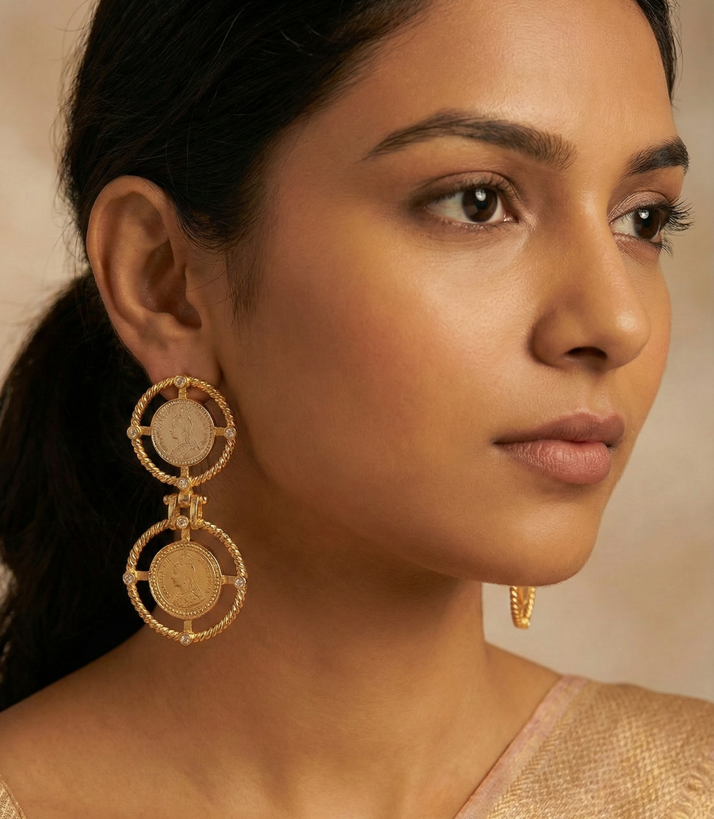 Jalparee Regal Heritage Gold Coin Drop Earrings