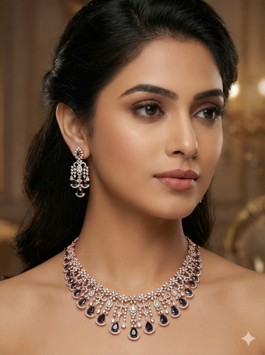 Mesmerizing Rose Gold AD Necklace Set by Jalparee