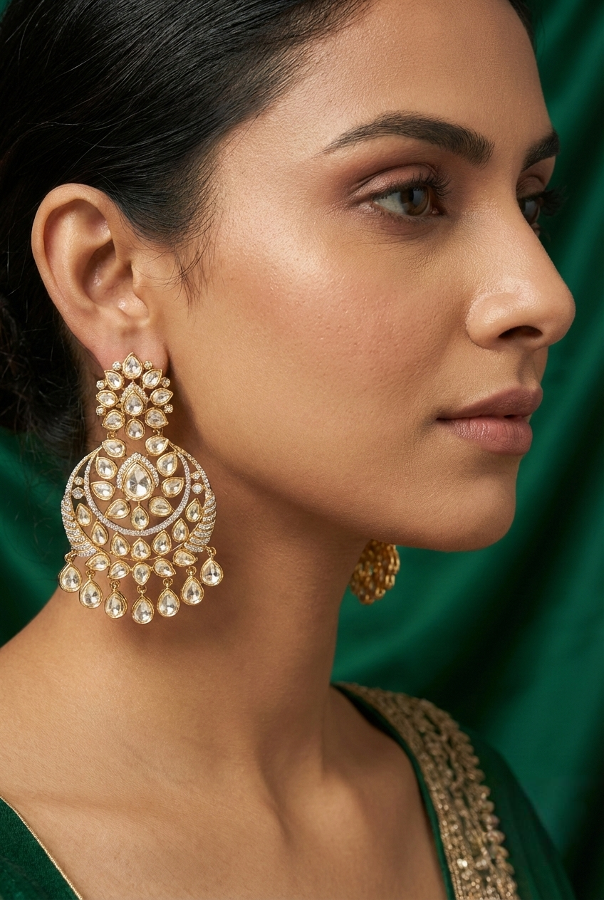 The 'Maharani' Crescent Drop Earrings by Jalparee