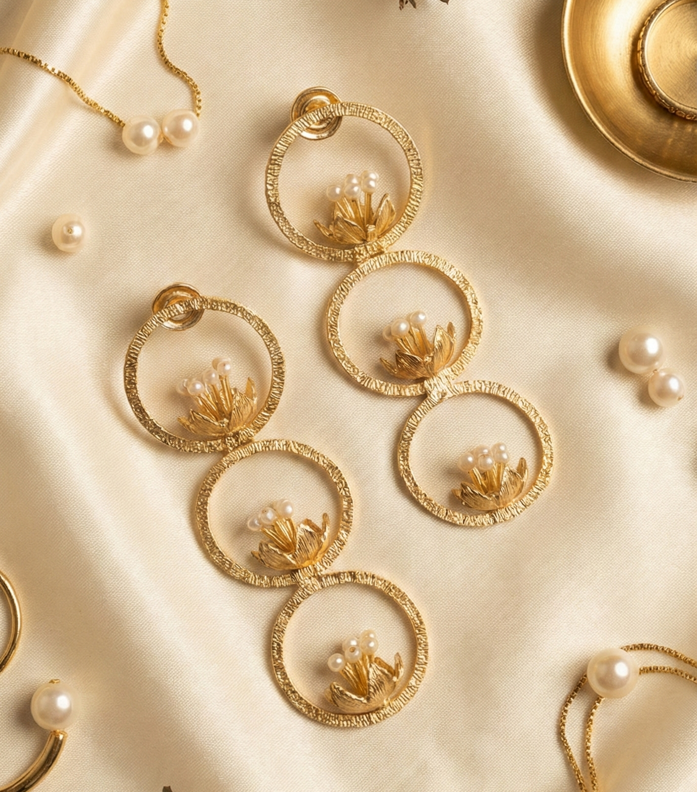 The 'Golden Bloom' Tiered Pearl Earrings | Indo-Western by Jalparee