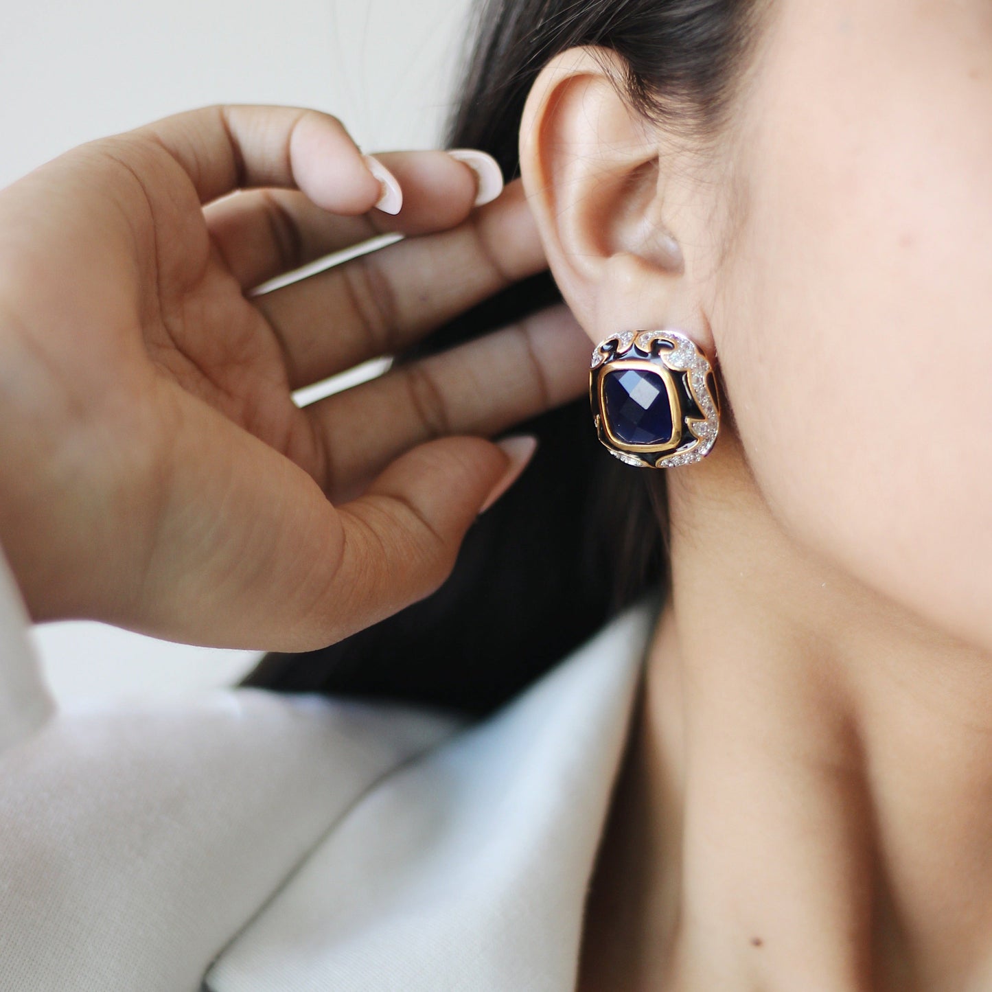 Classy Blue Enamel Stud Earrings