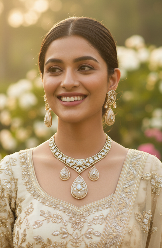Luxurious Polki and Mother of Pearl Drop Set