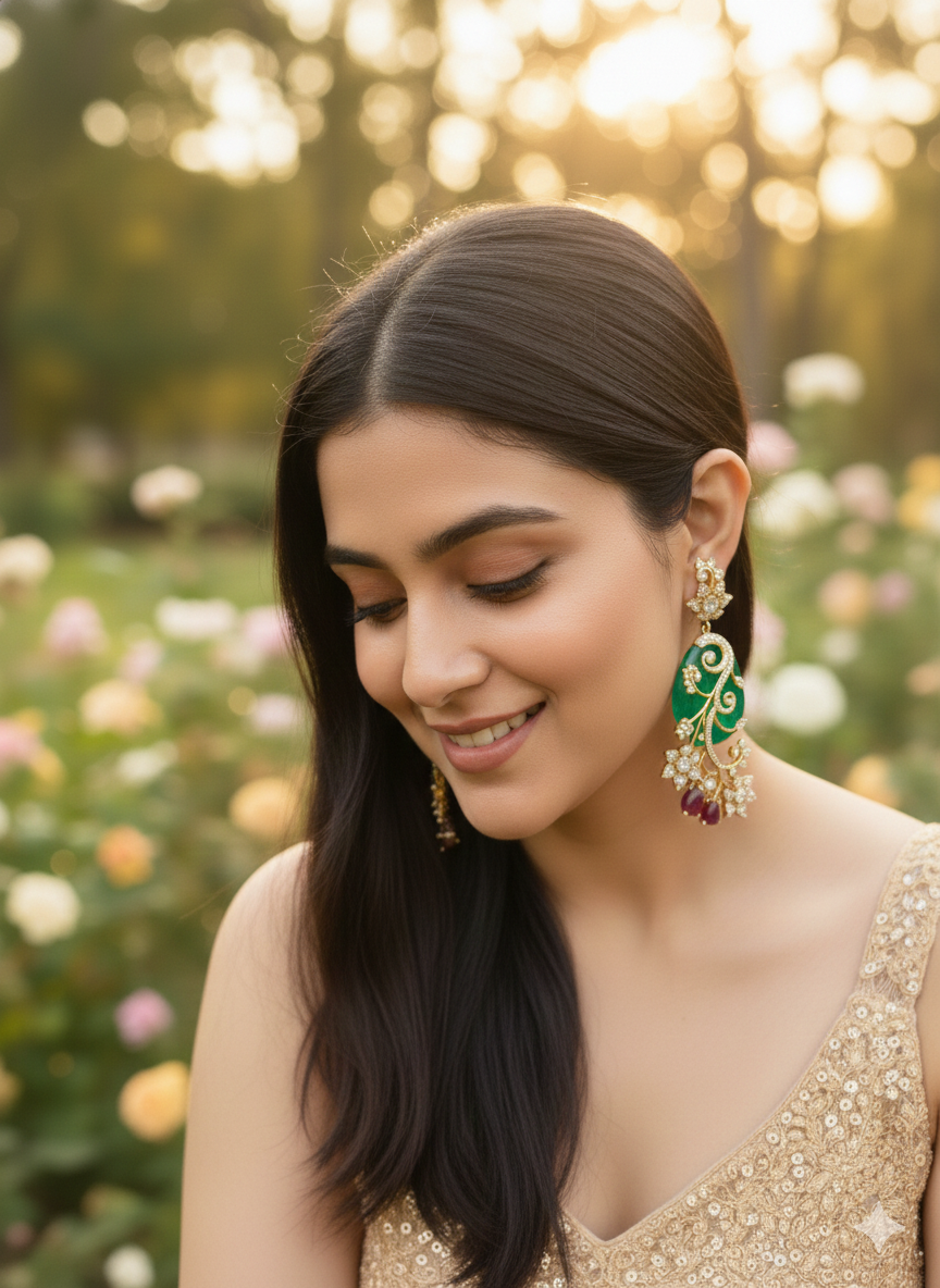 Jalparee Emerald-Inspired Dangler Earrings