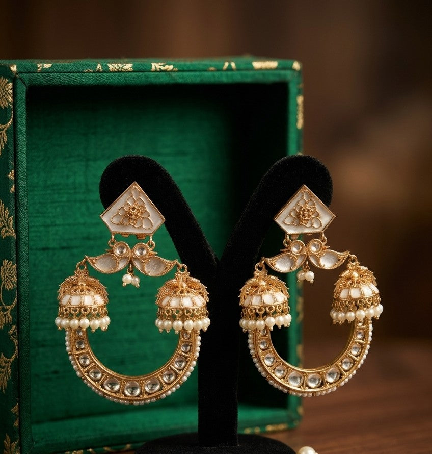Jalparee Kundan and Pearl Jhumka Hoop Earrings (Pair) – Traditional Elegance Redefined