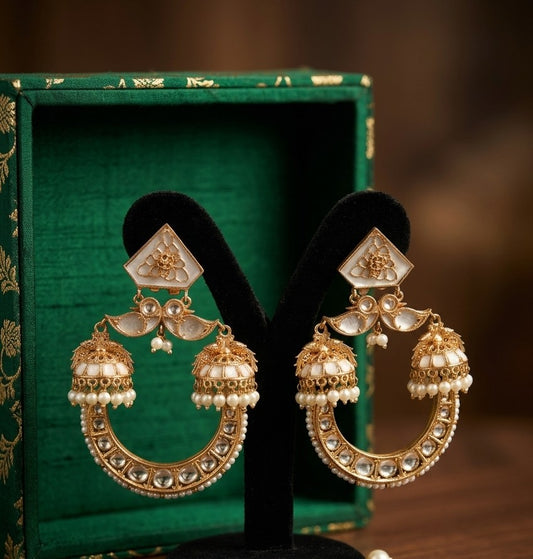 Jalparee Kundan and Pearl Jhumka Hoop Earrings (Pair) – Traditional Elegance Redefined